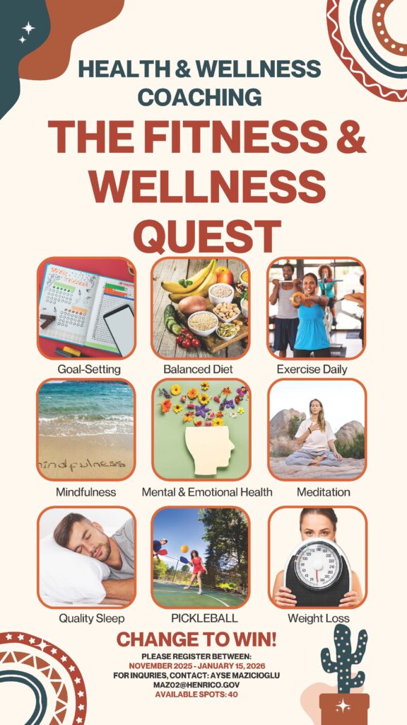 Official gameboard of wellness Quest that includes a three by three grid of the nine monthly focus options
